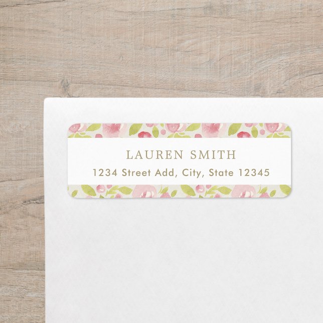Étiquette d'adresse de retour Fleurs roses aquarel (Créateur téléchargé)