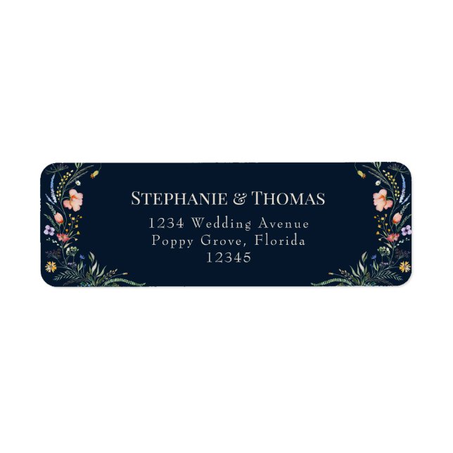 Étiquette d'adresse de retour Fleurs sauvages Bleu (Devant)