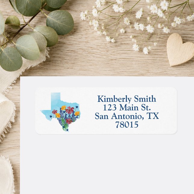 Étiquette d'adresse de retour Fleurs sauvages du T (Texas Wildflowers return address label)