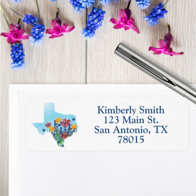 Étiquette d'adresse de retour Fleurs sauvages du T (Texas Wildflowers return address label)