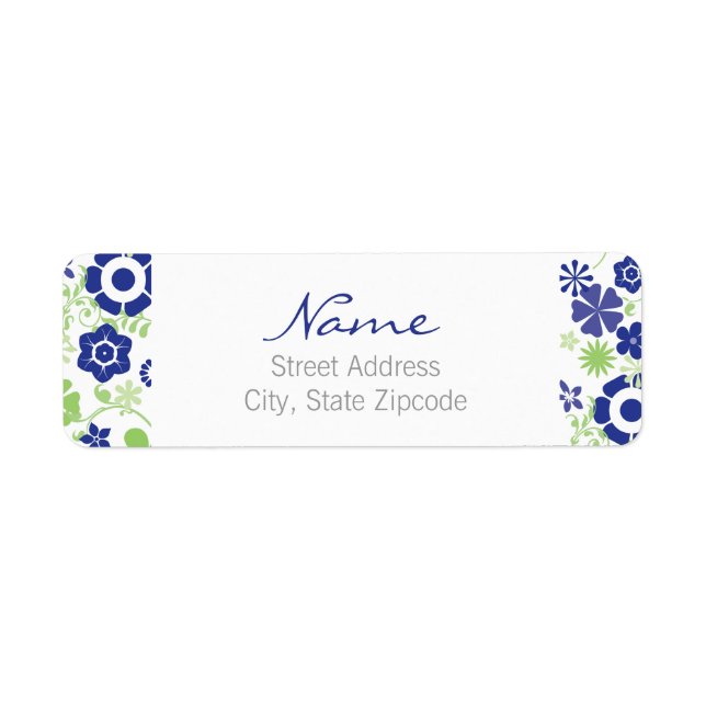 Étiquette d'adresse de retour Floral bleu et vert (Devant)