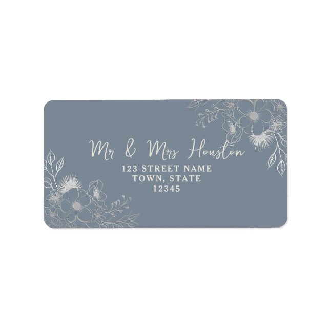 Étiquette d'adresse de retour Floral Dusty Blue (Devant)
