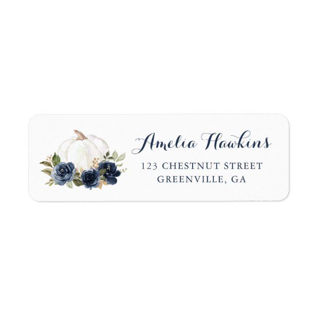 Étiquette d'adresse de retour Floral Navy Blue Cit (Devant)