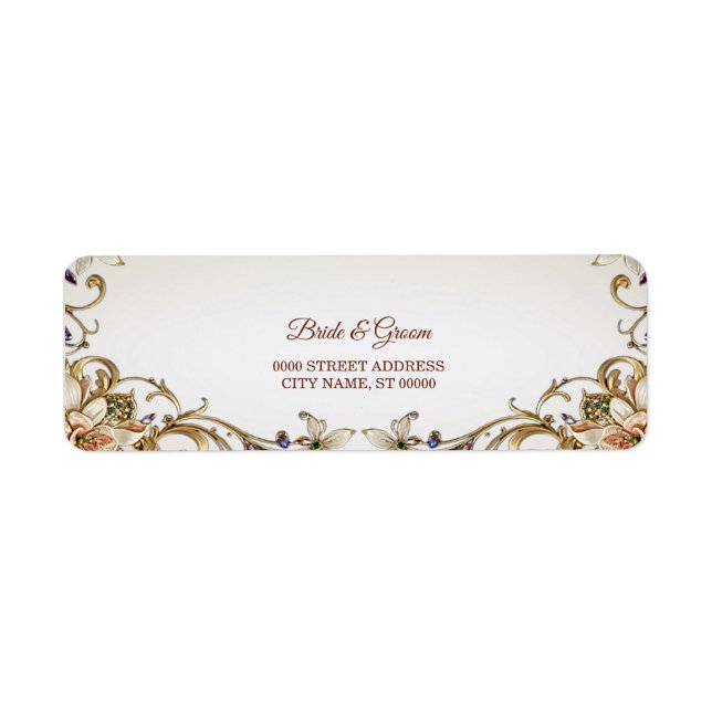 Étiquette d'adresse de retour Floral or blanc (Devant)