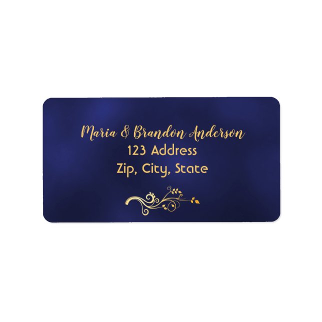 étiquette d'adresse de retour floral or bleu marin (Devant)