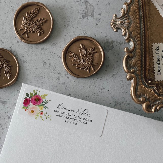 Étiquette d'adresse de retour Floral Rose Pink (Créateur téléchargé)