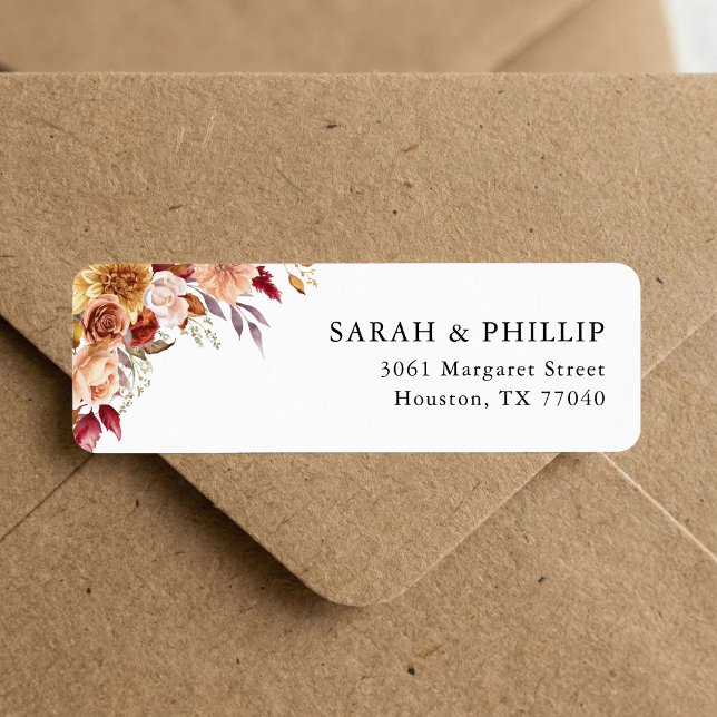 Étiquette d'adresse de retour florale aquarelle ro (Personalized burgundy floral return address labels add elegance to every envelope.)