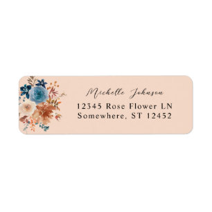Étiquette d'adresse de retour florale beige et ble