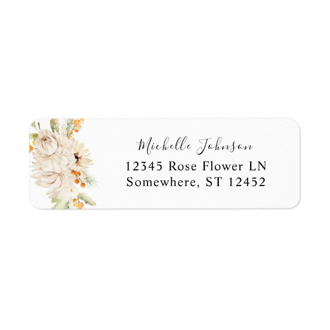 Étiquette d'adresse de retour florale beige et ora (Devant)