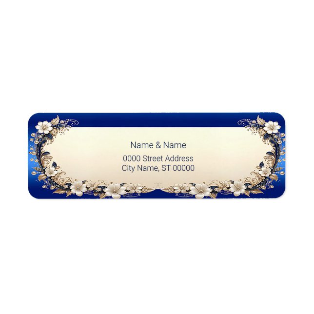 Étiquette d'adresse de retour florale blanche bleu (Devant)