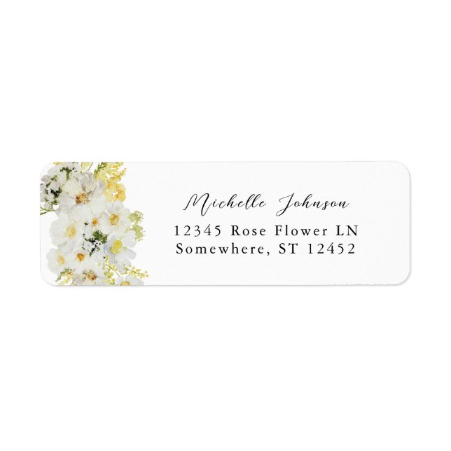 Étiquette d'adresse de retour florale blanche et j (Devant)