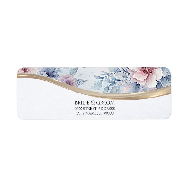 Étiquette d'adresse de retour florale bleu rose aq (Devant)
