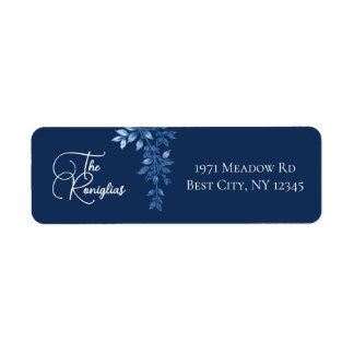 Étiquette d'adresse de retour florale bleue et bla