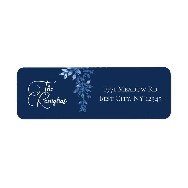 Étiquette d'adresse de retour florale bleue et bla (Devant)
