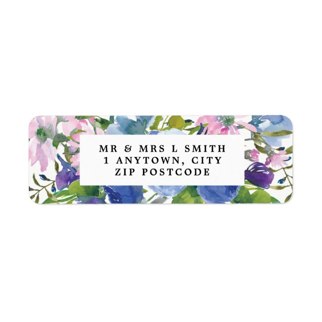 étiquette d'adresse de retour florale bleue rose m (Devant)