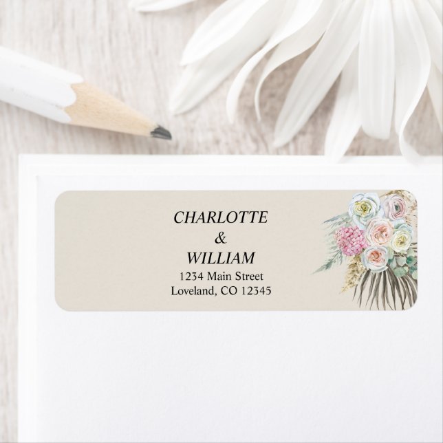 Étiquette d'adresse de retour florale bohème (En situation)