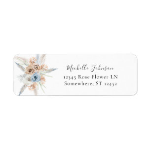 Étiquette d'adresse de retour florale boho bleu et