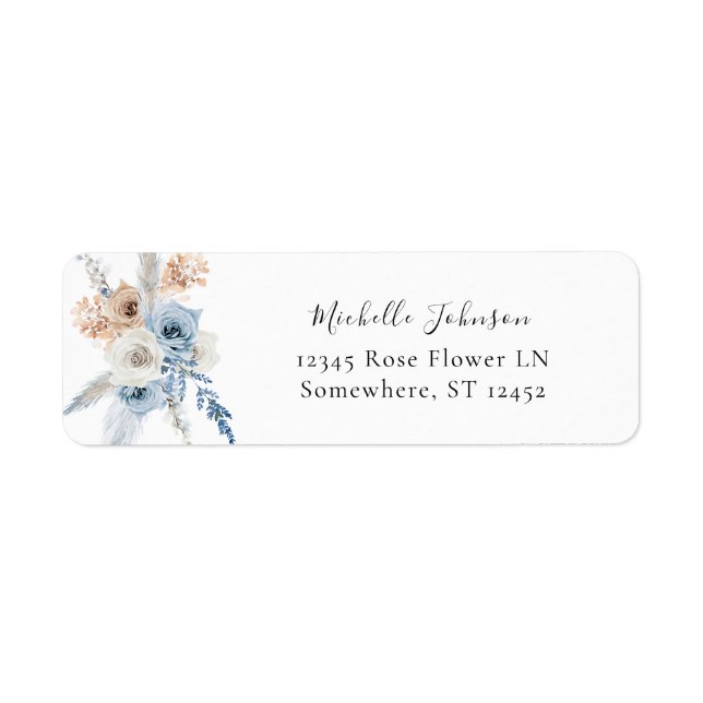Étiquette d'adresse de retour florale boho bleu et (Devant)