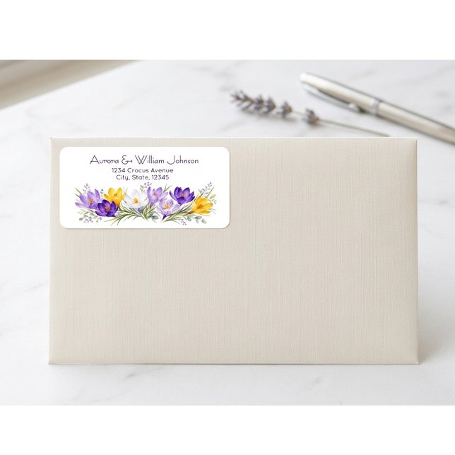 Étiquette d'adresse de retour florale de Crocus Ja (Créateur téléchargé)
