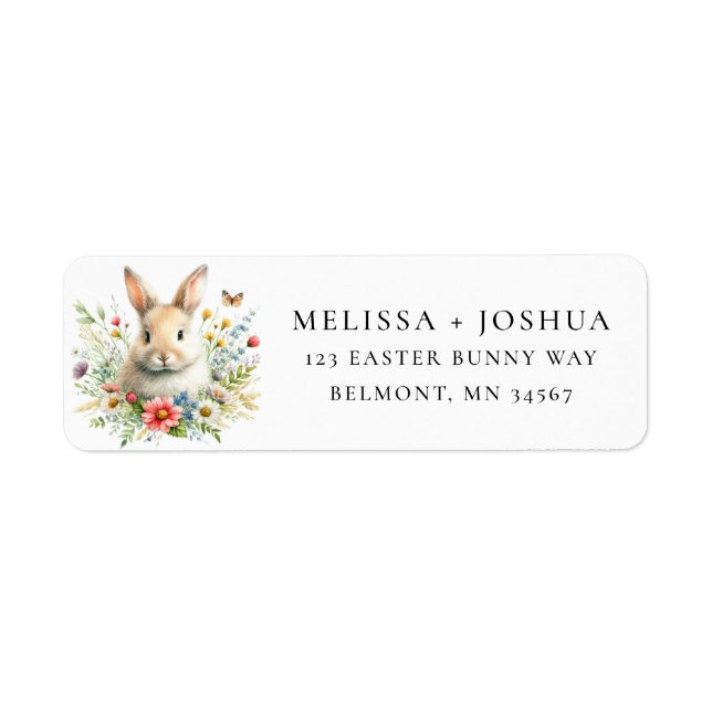 Étiquette d'adresse de retour florale de lapin de  (Devant)
