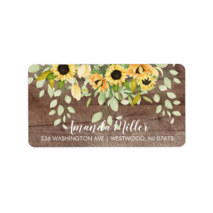 Étiquette d'adresse de retour florale de tournesol
