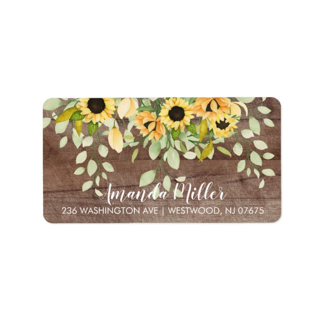 Étiquette d'adresse de retour florale de tournesol (Devant)