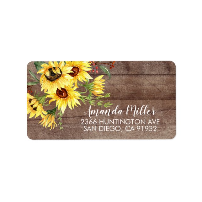 Étiquette d'adresse de retour florale de tournesol (Devant)