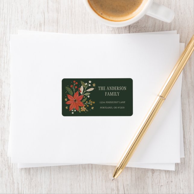 Étiquette d'adresse de retour Florale Folk Evergre (En situation)