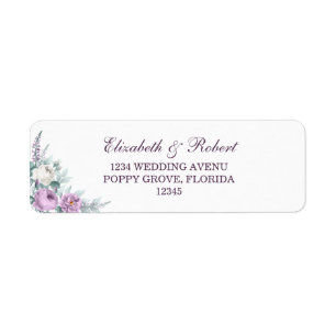 Étiquette d'adresse de retour florale lavande viol