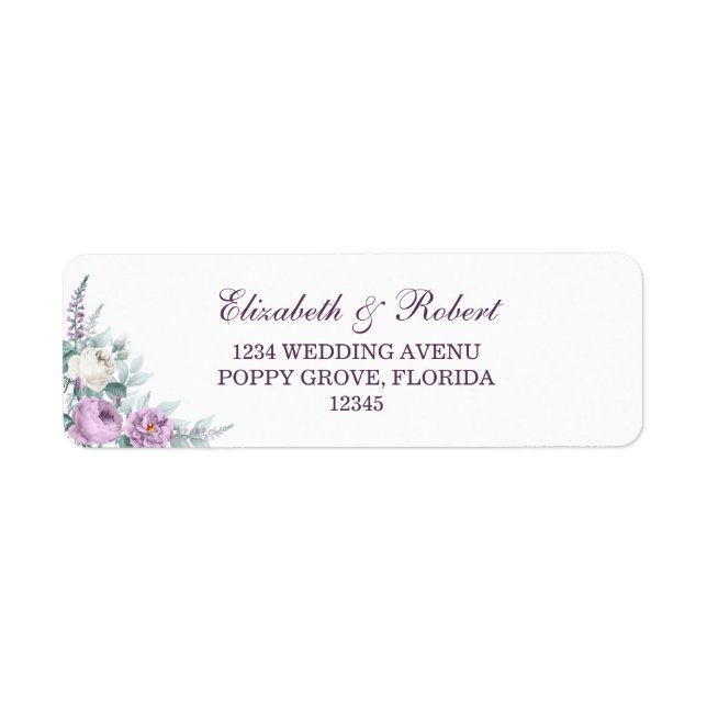 Étiquette d'adresse de retour florale lavande viol (Devant)
