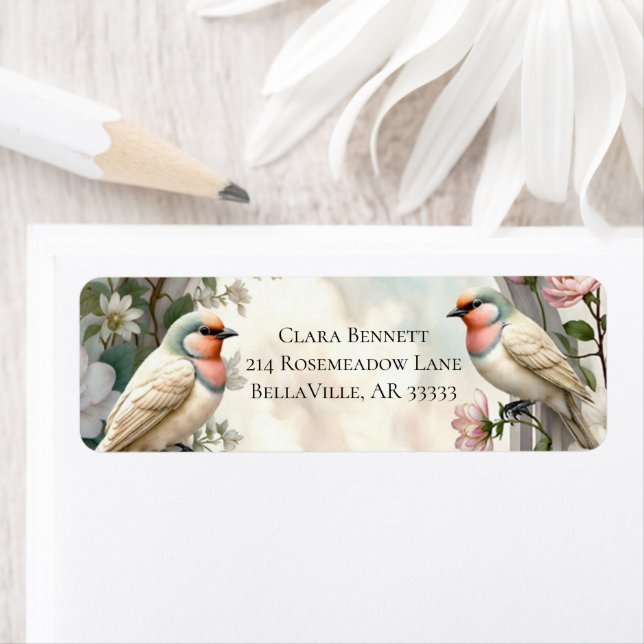 Étiquette d'adresse de retour florale LoveBird (En situation)