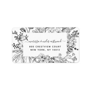 Étiquette d'adresse de retour florale noir noir