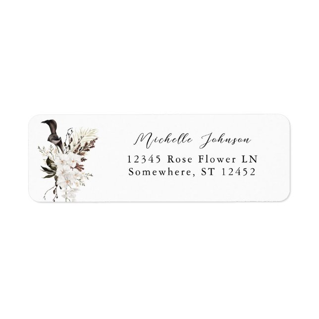 Étiquette d'adresse de retour florale noire et bla (Devant)