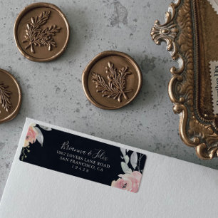 Étiquette d'adresse de retour florale rose