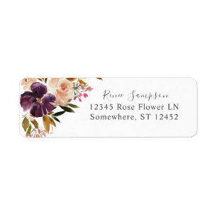 Étiquette d'adresse de retour florale rose pourpre