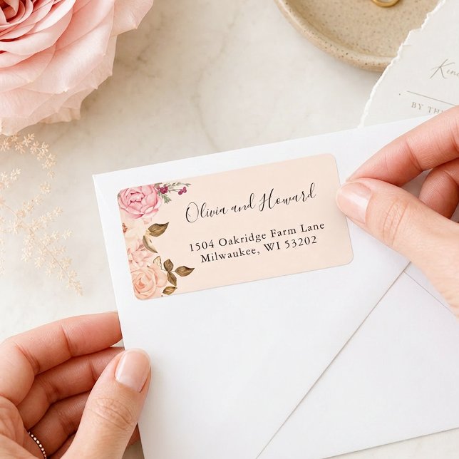 Étiquette d'adresse de retour florale rose vintage (Créateur téléchargé)