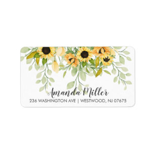 Étiquette d'adresse de retour florale Tournesol