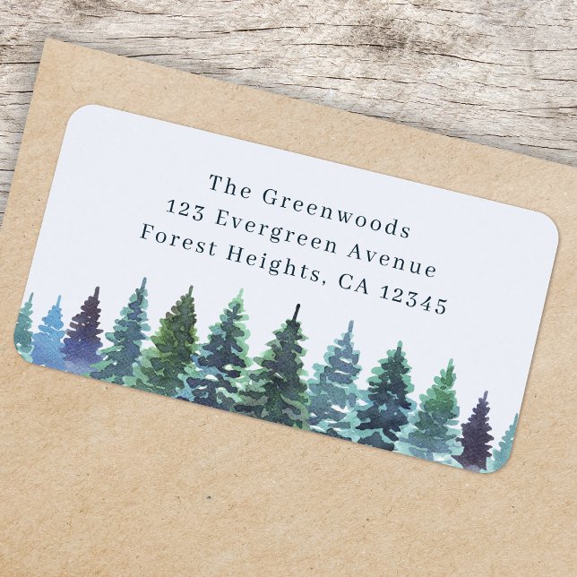 Étiquette d'adresse de retour | Forêt élégante à l (Watercolor Forest return address labels for everyday mail, special occasions or seasonal mailing)
