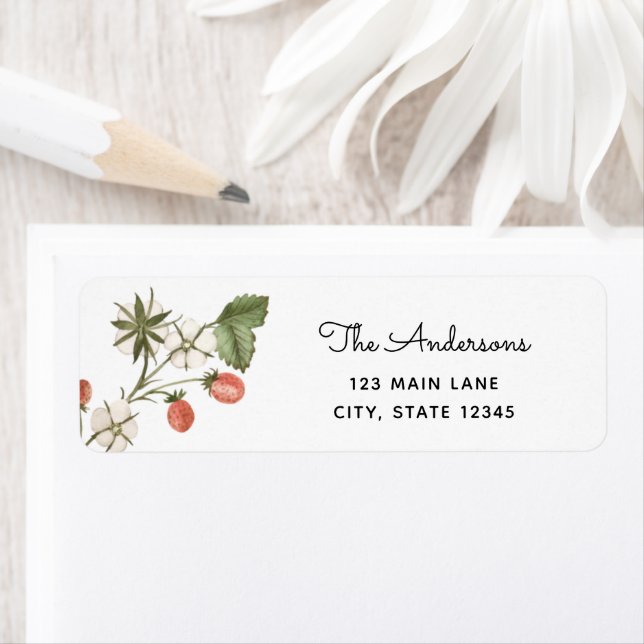 Étiquette d'adresse de retour Fraises Sauvages (En situation)