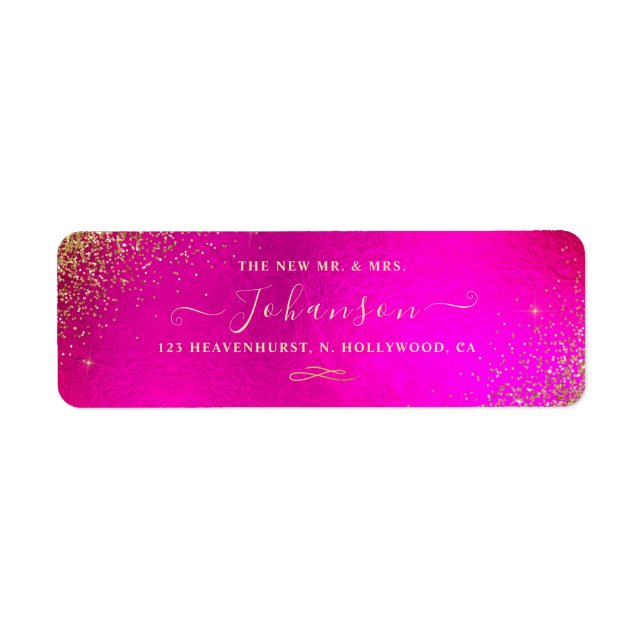 Étiquette d'adresse de retour Fuschia+Paillettes O (Devant)