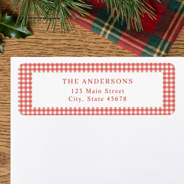 Étiquette d'adresse de retour Gingham Rouge (Créateur téléchargé)