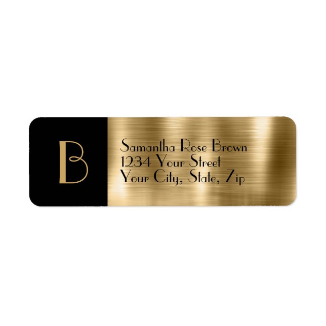 Étiquette d'adresse de retour Gold & Black Monogra (Devant)