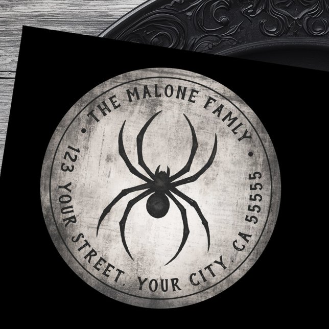 Étiquette d'adresse de retour Halloween araignée n (Black spider Halloween return address label)