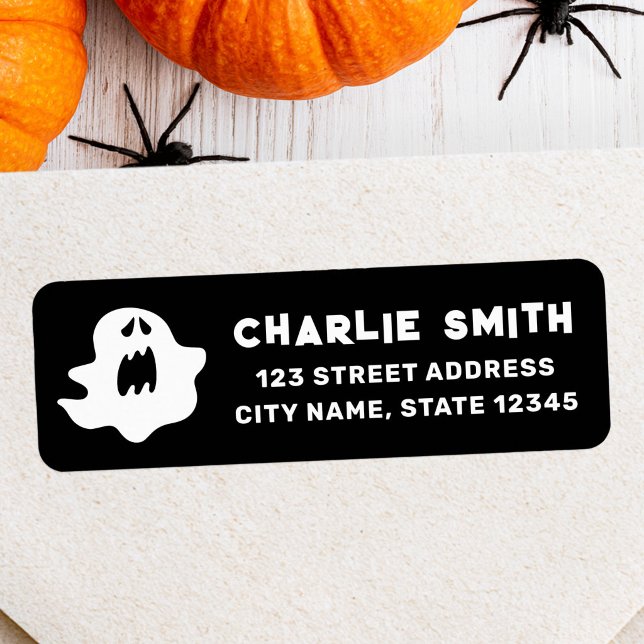 Étiquette d'adresse de retour Halloween fantôme no (Spooky ghost black Halloween return address Label)