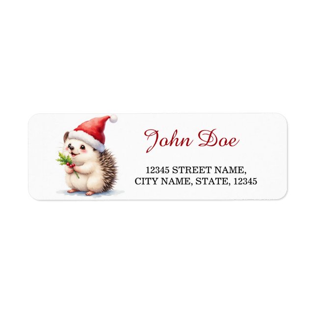Étiquette d'adresse de retour Hérisson de Noël ave (Devant)