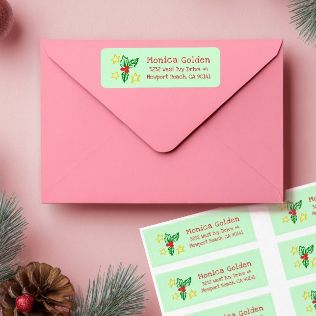 Étiquette d'adresse de retour Holly Star Doodle No (Holly Star Doodle CHRISTMAS Holiday Return Address Label
)