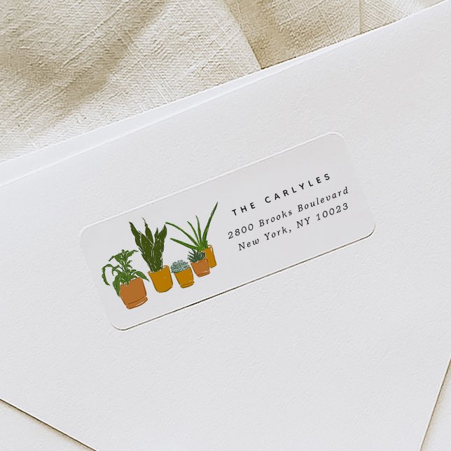 Étiquette d'adresse de retour illustrée de plantes (House Plants Have Moved Illustrated Return Address Label)