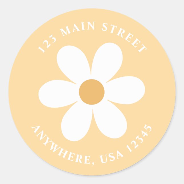 Étiquette d'adresse de retour jaune daisy rétro bo (Devant)