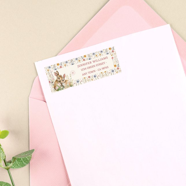 Étiquette d'adresse de retour Lapin Rustique Crème (Créateur téléchargé)