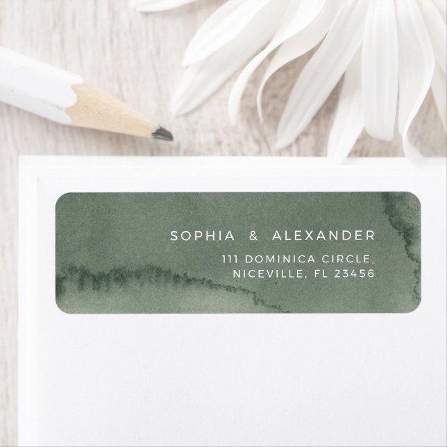 Étiquette d'adresse de retour Mariage aquarelle. (En situation)